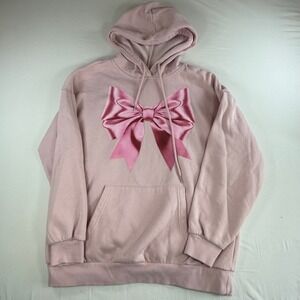No Boundaries Pink Bow Graphic Hoodie Sweatshirt Womens Large